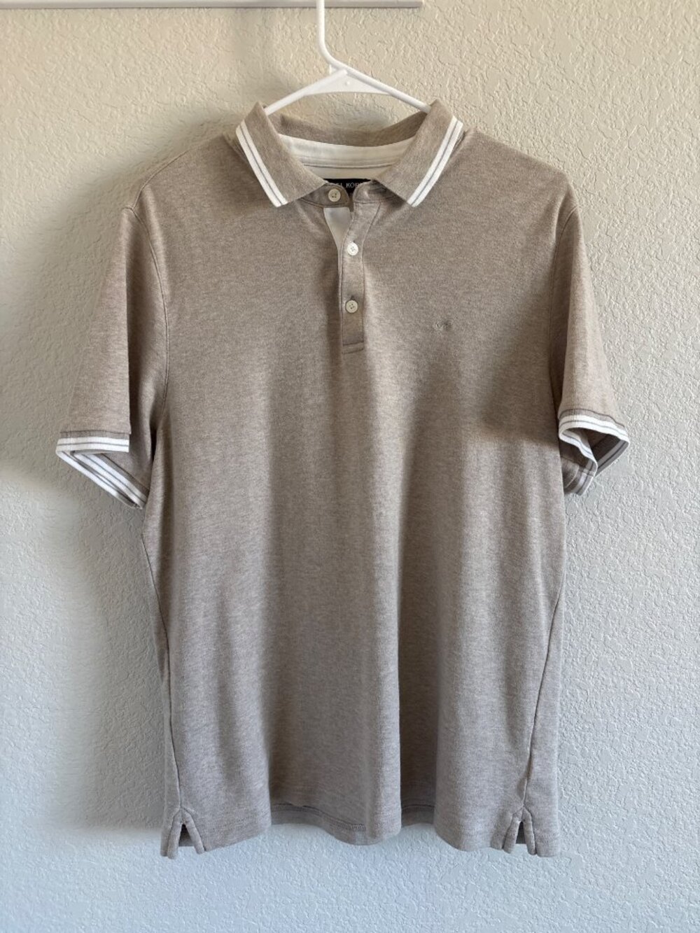 Michael Kors Men’s Medium Polo Shirt Beige Short Sleeve Cotton Classic Fit